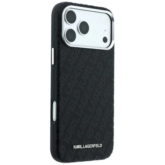 Калъф Karl Lagerfeld Grained Leather Metal Logo MagSafe (KLHMP18LPSKLFOFK) - iPhone 18 Pro / iPhone 17 Pro - Черен