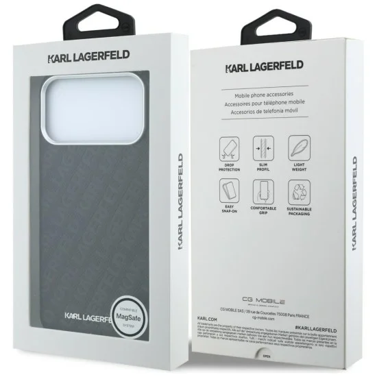 Калъф Karl Lagerfeld Grained Leather Metal Logo MagSafe (KLHMP18LPSKLFOFK) - iPhone 18 Pro / iPhone 17 Pro - Черен