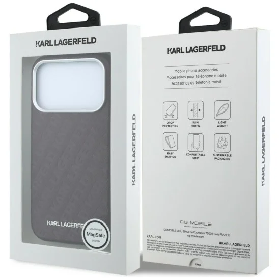 Калъф Karl Lagerfeld Grained Leather Metal Logo MagSafe (KLHMP18LPSKLFOFR) - iPhone 18 Pro / iPhone 17 Pro - Бордо