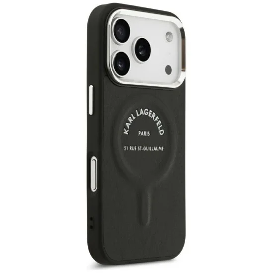 Калъф Karl Lagerfeld HC MagSafe Leather EMB. Ring Karl RSG Logo (KLHMP18XPSKRSGEK) - iPhone 18 Pro Max / iPhone 17 Pro Max - Черен