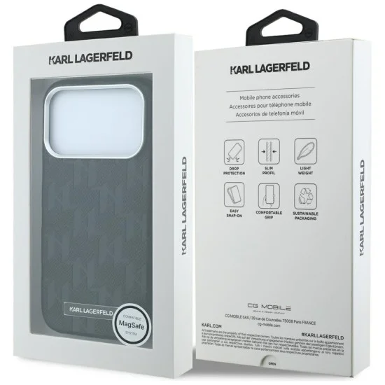 Калъф Karl Lagerfeld HC MagSafe SW Grained Leather HS Mono Resin Logo (KLHMP18L6PWKLMHK) - iPhone 18 Pro / iPhone 17 Pro - Черен