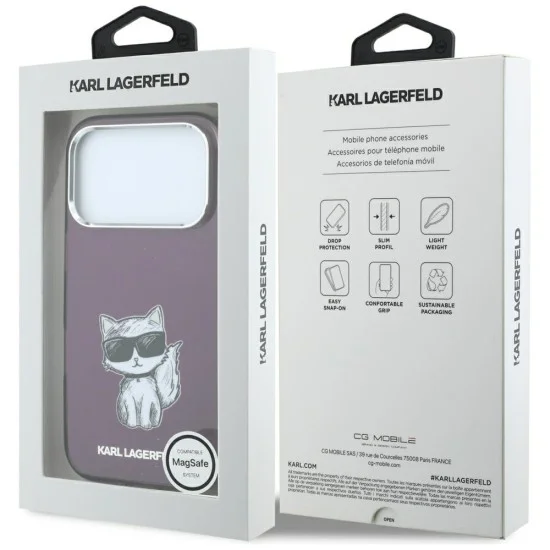 Калъф Karl Lagerfeld HC MagSafe IML Choupette Body Sketch Print (KLHMP18L6HCIKDR) - iPhone 18 Pro / iPhone 17 Pro - Бордо