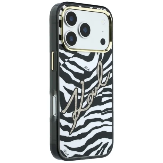 Калъф Karl Lagerfeld HC MagSafe IML Signature Zebra Glitter Gold (KLHMP18L6HZSKPGD) - iPhone 18 Pro / iPhone 17 Pro - Черен