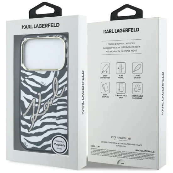 Калъф Karl Lagerfeld HC MagSafe IML Signature Zebra Glitter Gold (KLHMP18L6HZSKPGD) - iPhone 18 Pro / iPhone 17 Pro - Черен