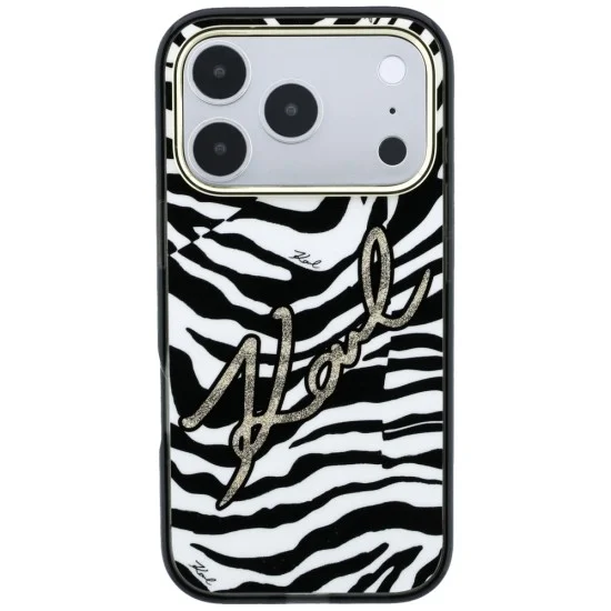 Калъф Karl Lagerfeld HC MagSafe IML Signature Zebra Glitter Gold (KLHMP18L6HZSKPGD) - iPhone 18 Pro / iPhone 17 Pro - Черен