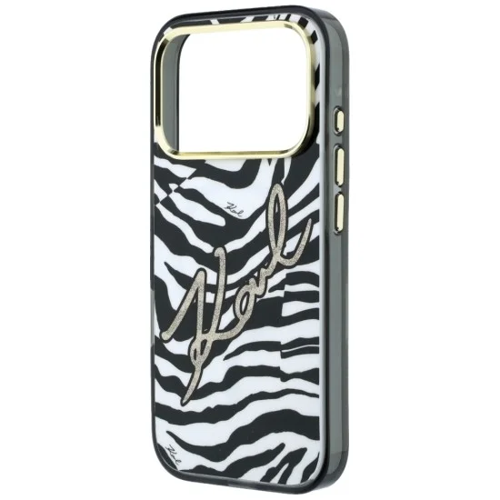 Калъф Karl Lagerfeld HC MagSafe IML Signature Zebra Glitter Gold (KLHMP18X6HZSKPGD) - iPhone 18 Pro Max / iPhone 17 Pro Max - Черен