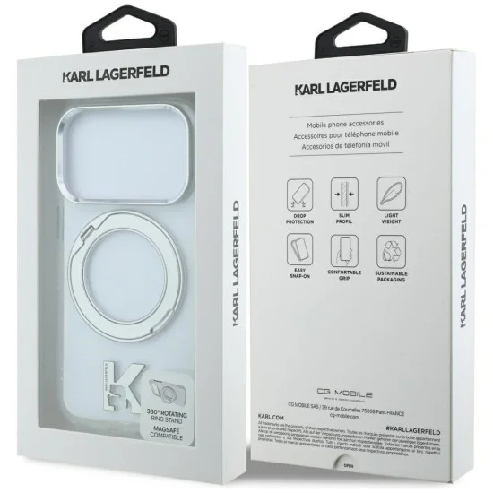 Калъф Karl Lagerfeld HC IML Ring Stand MagSafe Kameo Metal (KLHMP18X6HRSMKMH) - iPhone 18 Pro Max / iPhone 17 Pro Max - Прозрачен