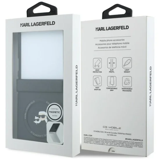 Калъф Karl Lagerfeld Hardcase Leather Karl&Chaoupette Head Pin (KLHMZF8PSMLRKCK) - Samsung Galaxy Z Flip8 - Черен