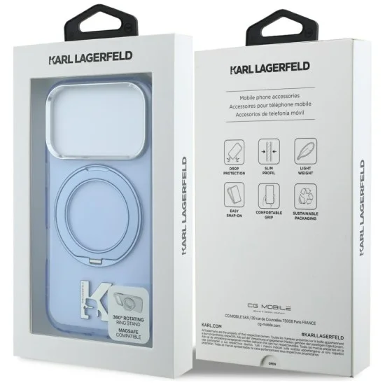 Калъф Karl Lagerfeld Hardcase IML Ring Stand MagSafe Kameo Metal (KLHMP18L6HRSMKMB) - iPhone 18 Pro / iPhone 17 Pro - Син