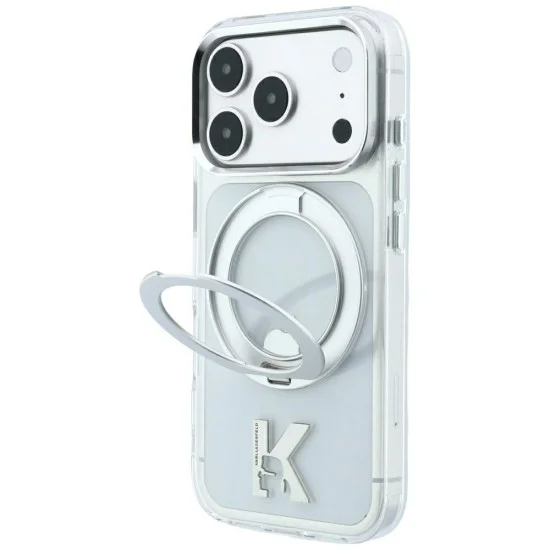Калъф Karl Lagerfeld Hardcase IML Ring Stand MagSafe Kameo Metal (KLHMP18L6HRSMKMH) - iPhone 18 Pro / iPhone 17 Pro - Прозрачен