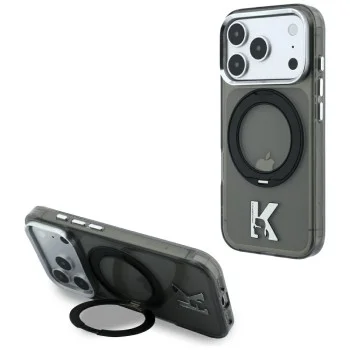 Калъф Karl Lagerfeld Hardcase IML Ring Stand MagSafe Kameo Metal (KLHMP18L6HRSMKMK) - iPhone 18 Pro / iPhone 17 Pro - Черен