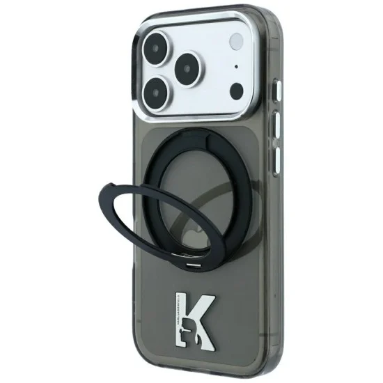 Калъф Karl Lagerfeld Hardcase IML Ring Stand MagSafe Kameo Metal (KLHMP18L6HRSMKMK) - iPhone 18 Pro / iPhone 17 Pro - Черен