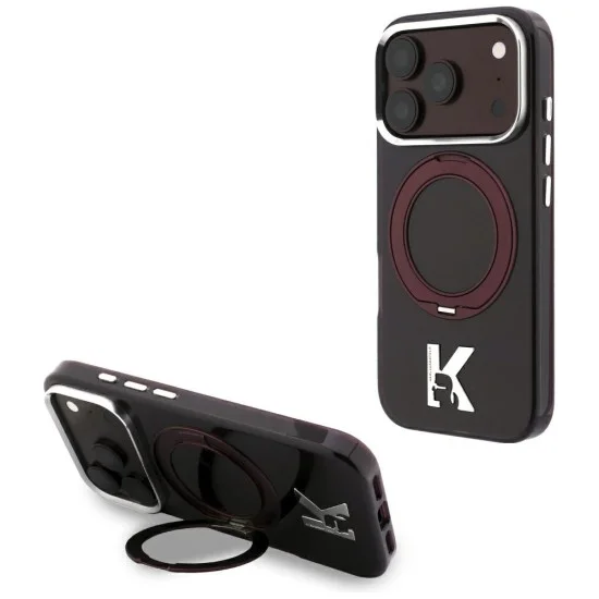 Калъф Karl Lagerfeld Hardcase IML Ring Stand MagSafe Kameo Metal (KLHMP18L6HRSMKMR) - iPhone 18 Pro / iPhone 17 Pro - Бордо