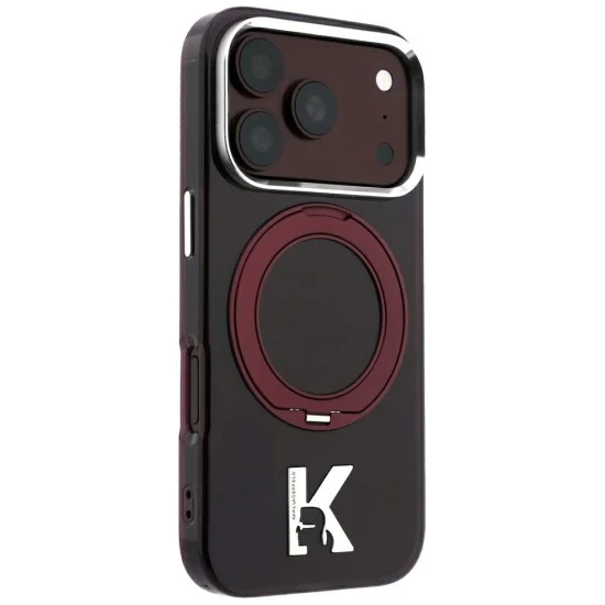 Калъф Karl Lagerfeld Hardcase IML Ring Stand MagSafe Kameo Metal (KLHMP18L6HRSMKMR) - iPhone 18 Pro / iPhone 17 Pro - Бордо