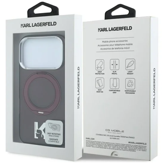 Калъф Karl Lagerfeld Hardcase IML Ring Stand MagSafe Kameo Metal (KLHMP18L6HRSMKMR) - iPhone 18 Pro / iPhone 17 Pro - Бордо