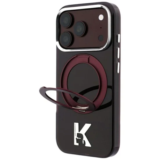 Калъф Karl Lagerfeld Hardcase IML Ring Stand MagSafe Kameo Metal (KLHMP18X6HRSMKMR) - iPhone 18 Pro Max / iPhone 17 Pro Max - Бордо