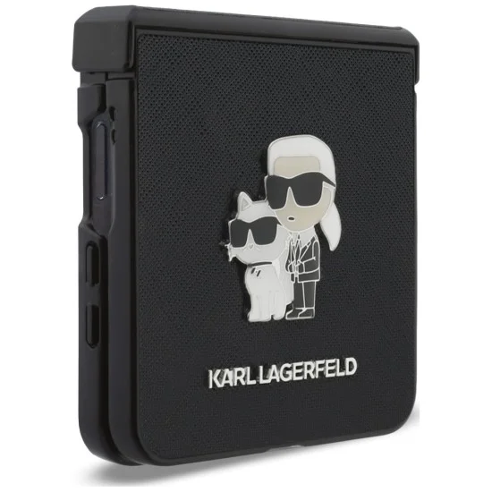 Калъф Karl Lagerfeld Saffiano Karl&Choupette Metal Pin (KLHCZF8SAPKCNPK) - Samsung Galaxy Z Flip8 - Черен