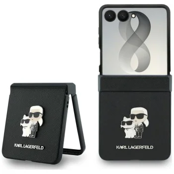 Калъф Karl Lagerfeld Saffiano Karl&Choupette Metal Pin (KLHCZF8SAPKCNPK) - Samsung Galaxy Z Flip8 - Черен