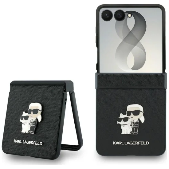 Калъф Karl Lagerfeld Saffiano Karl&Choupette Metal Pin (KLHCZF8SAPKCNPK) - Samsung Galaxy Z Flip8 - Черен