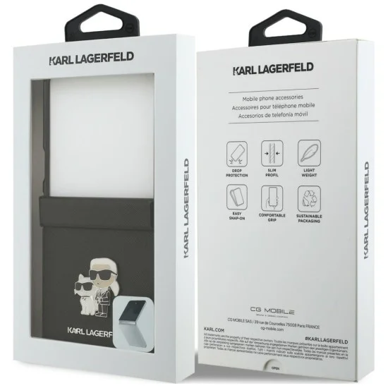 Калъф Karl Lagerfeld Saffiano Karl&Choupette Metal Pin (KLHCZF8SAPKCNPK) - Samsung Galaxy Z Flip8 - Черен