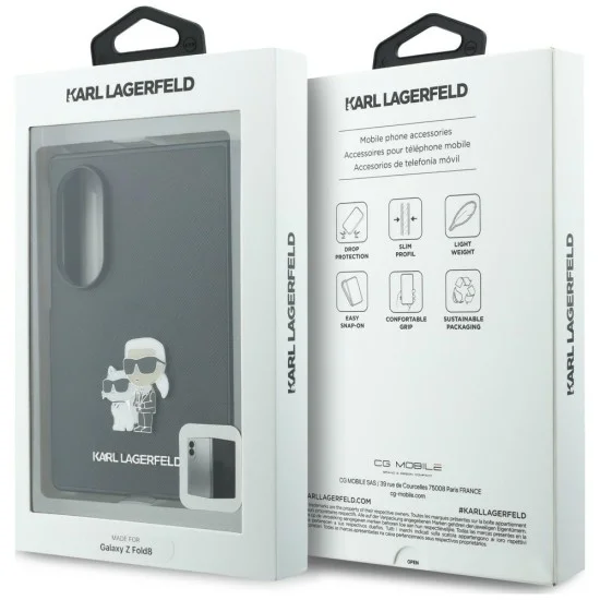 Калъф Karl Lagerfeld Saffiano Karl&Choupette Metal Pin (KLHCZFW8SAPKCNPK) - Samsung Galaxy Z Fold8 - Черен