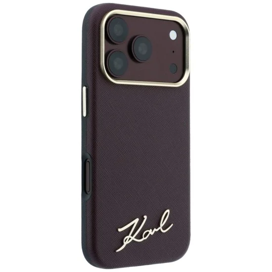 Калъф Karl Lagerfeld Saffiano Small Script Metal Logo MagSafe (KLHMP18L6PWSKSR) - iPhone 18 Pro / iPhone 17 Pro - Бордо