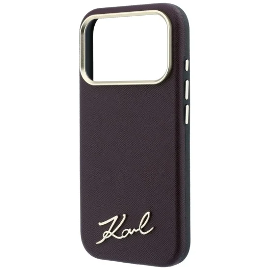 Калъф Karl Lagerfeld Saffiano Small Script Metal Logo MagSafe (KLHMP18L6PWSKSR) - iPhone 18 Pro / iPhone 17 Pro - Бордо