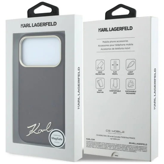 Калъф Karl Lagerfeld Saffiano Small Script Metal Logo MagSafe (KLHMP18L6PWSKSR) - iPhone 18 Pro / iPhone 17 Pro - Бордо