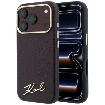 Калъф Karl Lagerfeld Saffiano Small Script Metal Logo MagSafe (KLHMP18L6PWSKSR) - iPhone 18 Pro / iPhone 17 Pro - Бордо