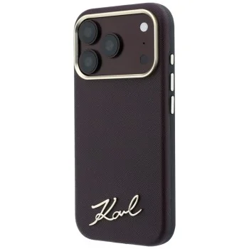 Калъф Karl Lagerfeld Saffiano Small Script Metal Logo MagSafe (KLHMP18L6PWSKSR) - iPhone 18 Pro / iPhone 17 Pro - Бордо