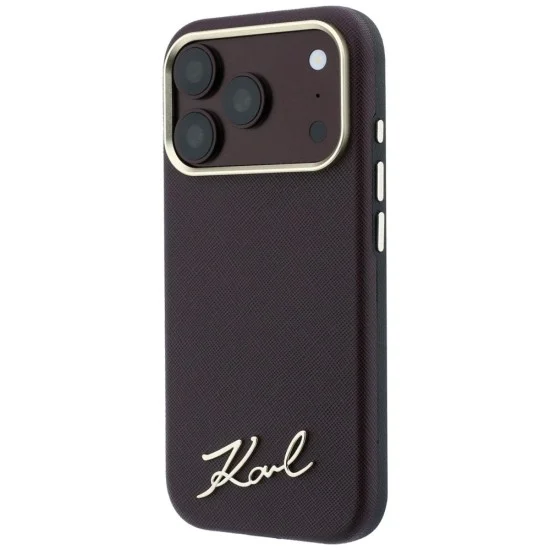 Калъф Karl Lagerfeld Saffiano Small Script Metal Logo MagSafe (KLHMP18L6PWSKSR) - iPhone 18 Pro / iPhone 17 Pro - Бордо