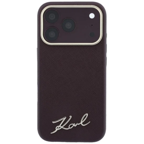 Калъф Karl Lagerfeld Saffiano Small Script Metal Logo MagSafe (KLHMP18L6PWSKSR) - iPhone 18 Pro / iPhone 17 Pro - Бордо