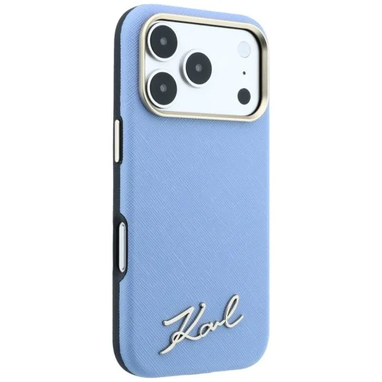 Калъф Karl Lagerfeld Saffiano Small Script Metal Logo MagSafe (KLHMP18X6PWSKSB) - iPhone 18 Pro Max / iPhone 17 Pro Max - Светлосин