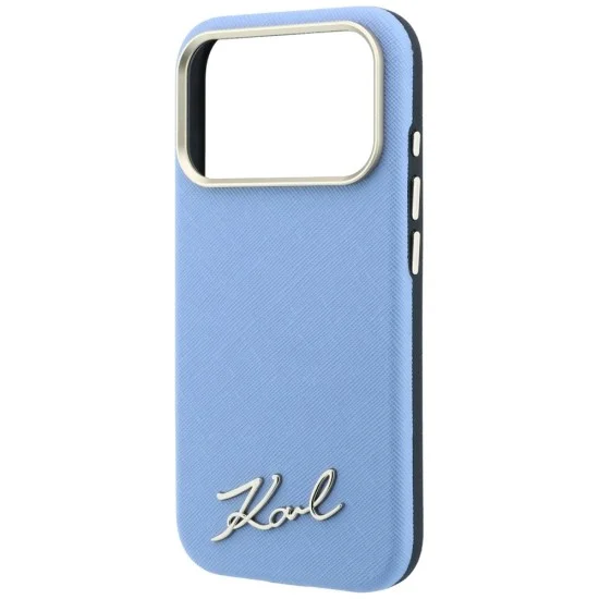 Калъф Karl Lagerfeld Saffiano Small Script Metal Logo MagSafe (KLHMP18X6PWSKSB) - iPhone 18 Pro Max / iPhone 17 Pro Max - Светлосин