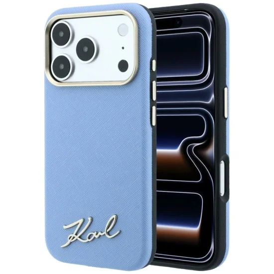 Калъф Karl Lagerfeld Saffiano Small Script Metal Logo MagSafe (KLHMP18X6PWSKSB) - iPhone 18 Pro Max / iPhone 17 Pro Max - Светлосин