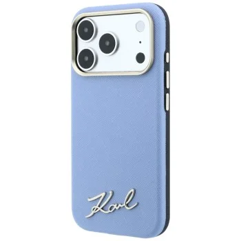 Калъф Karl Lagerfeld Saffiano Small Script Metal Logo MagSafe (KLHMP18X6PWSKSB) - iPhone 18 Pro Max / iPhone 17 Pro Max - Светлосин