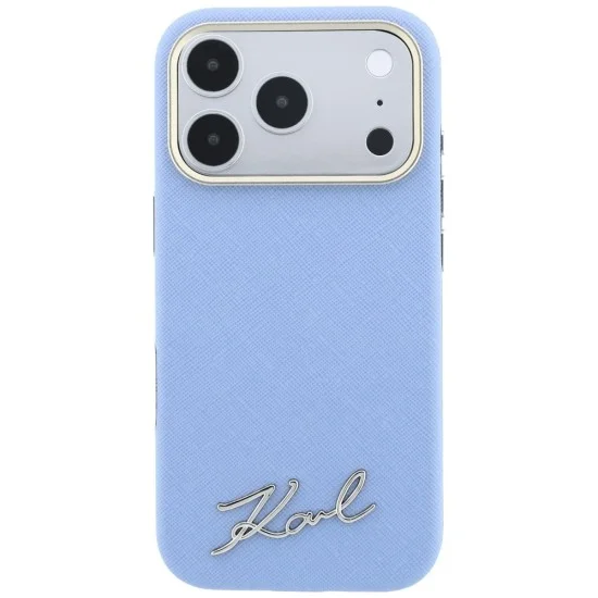 Калъф Karl Lagerfeld Saffiano Small Script Metal Logo MagSafe (KLHMP18X6PWSKSB) - iPhone 18 Pro Max / iPhone 17 Pro Max - Светлосин