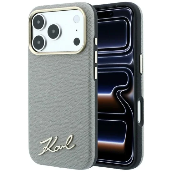 Калъф Karl Lagerfeld Saffiano Small Script Metal Logo MagSafe (KLHMP18X6PWSKSE) - iPhone 18 Pro Max / iPhone 17 Pro Max - Бежов