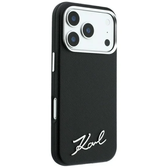 Калъф Karl Lagerfeld Saffiano Small Script Metal Logo MagSafe (KLHMP18X6PWSKSK) - iPhone 18 Pro Max / iPhone 17 Pro Max - Черен