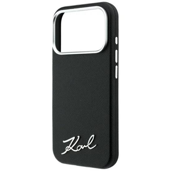 Калъф Karl Lagerfeld Saffiano Small Script Metal Logo MagSafe (KLHMP18X6PWSKSK) - iPhone 18 Pro Max / iPhone 17 Pro Max - Черен