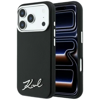Калъф Karl Lagerfeld Saffiano Small Script Metal Logo MagSafe (KLHMP18X6PWSKSK) - iPhone 18 Pro Max / iPhone 17 Pro Max - Черен