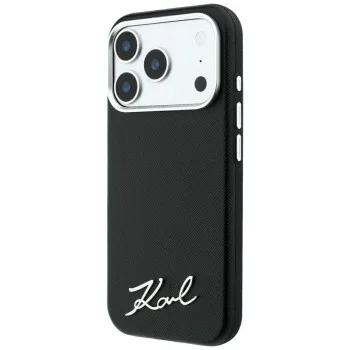 Калъф Karl Lagerfeld Saffiano Small Script Metal Logo MagSafe (KLHMP18X6PWSKSK) - iPhone 18 Pro Max / iPhone 17 Pro Max - Черен