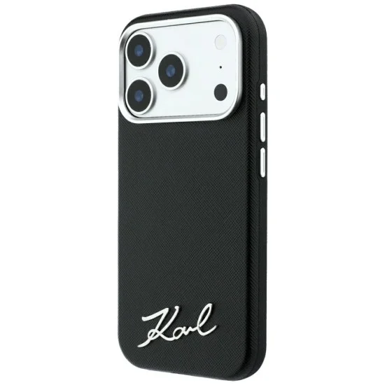 Калъф Karl Lagerfeld Saffiano Small Script Metal Logo MagSafe (KLHMP18X6PWSKSK) - iPhone 18 Pro Max / iPhone 17 Pro Max - Черен