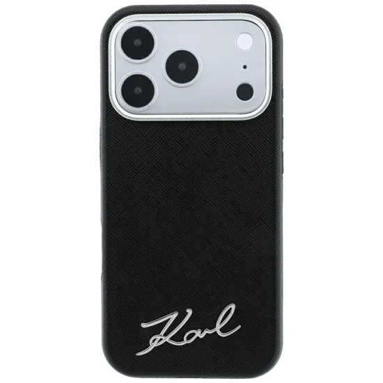 Калъф Karl Lagerfeld Saffiano Small Script Metal Logo MagSafe (KLHMP18X6PWSKSK) - iPhone 18 Pro Max / iPhone 17 Pro Max - Черен