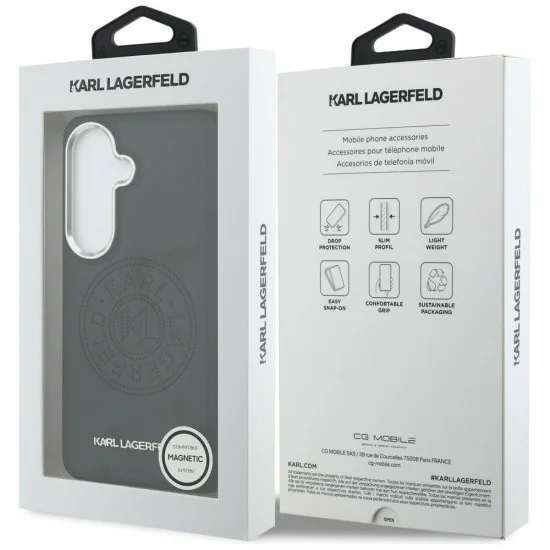 Калъф Karl Lagerfeld Wrapped Leather with Karl Round Point Logo MagSafe (KLHMS26MPSKRPMK) - Samsung Galaxy S26 Plus - Черен
