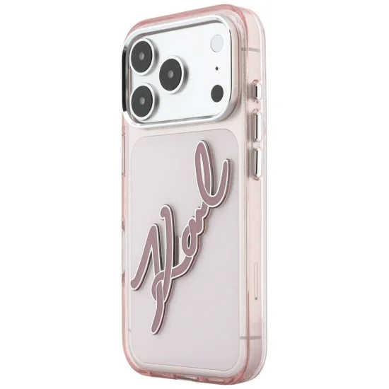 Калъф Karl Lagerfeld IML Big Signature Resin Logo and Metal Frame (KLHCP18L6HCKSRP) - iPhone 18 Pro / iPhone 17 Pro - Розов