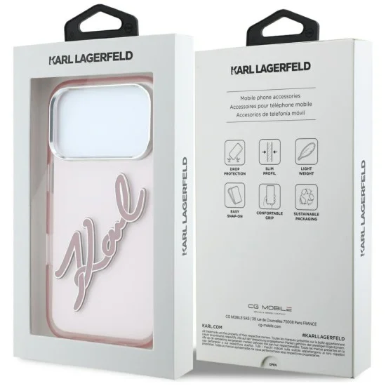 Калъф Karl Lagerfeld IML Big Signature Resin Logo and Metal Frame (KLHCP18L6HCKSRP) - iPhone 18 Pro / iPhone 17 Pro - Розов