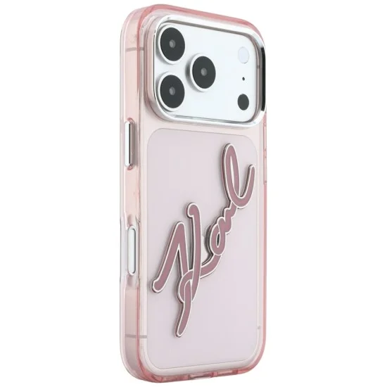 Калъф Karl Lagerfeld IML Big Signature Resin Logo and Metal Frame (KLHCP18L6HCKSRP) - iPhone 18 Pro / iPhone 17 Pro - Розов
