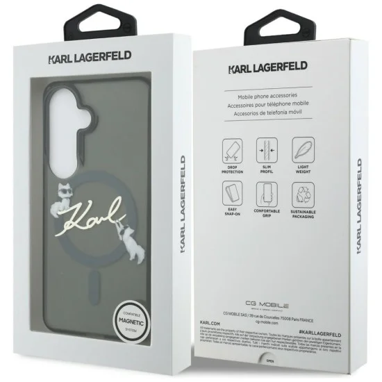 Калъф Karl Lagerfeld IML Choupette Karl Script Logo MagSafe (KLHMS26M5HKSCAK) - Samsung Galaxy S26 Plus - Черен