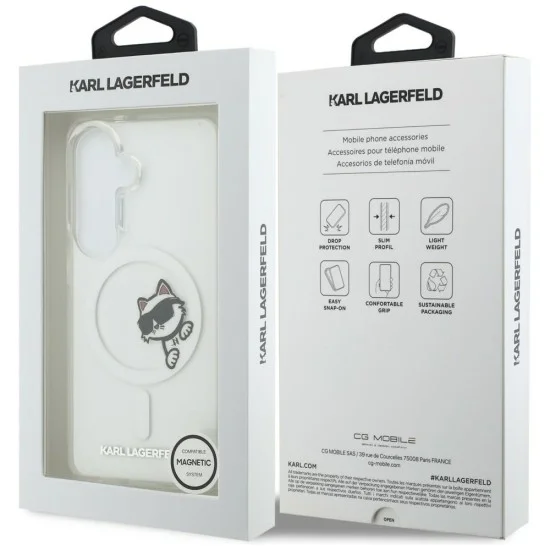Калъф Karl Lagerfeld IML Choupette Peekaboo Logo MagSafe (KLHMS26S6HCPSCT) - Samsung Galaxy S26 - Бял